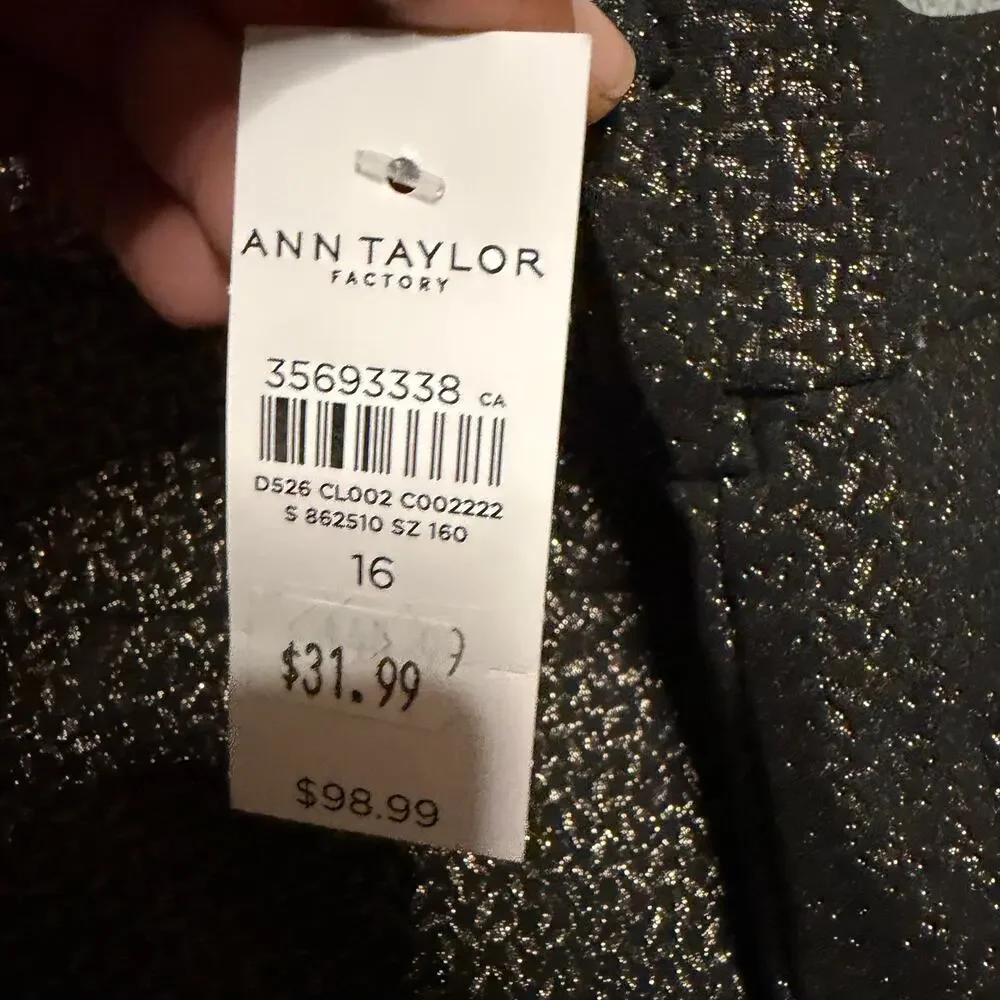 Ann Taylor Pants Womens 16 (40x27.5) Gold Black Sparkle Ankle Curvy Dress